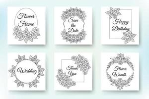 Design for invitation wedding or greeting cards of beautiful vector wreath and flowers set.