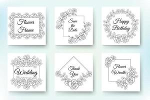 Design for invitation wedding or greeting cards of beautiful vector wreath and flowers set.