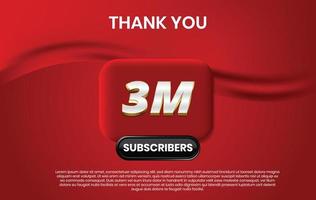 3 million subscribers banner design vector with red button and red curtain