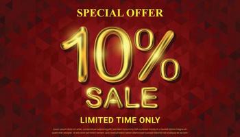 Special offer 10 percent off selling vector with golden 3d number