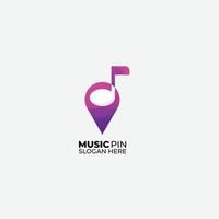 logotipo de música con icono de color degradado de diseño de pin vector