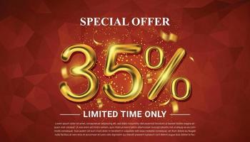 35 percent off selling voucher with 3d golden number vector