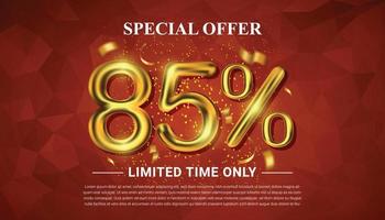 85 percent off selling voucher with 3d golden number vector