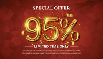 95 percent off selling voucher with 3d golden number vector
