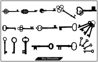 Black flat style icon set of key. Retro signs vector