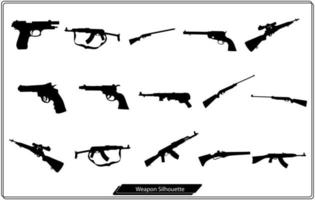 conjunto de siluetas de varias armas vector