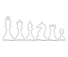 set of chess pieces,hand drawn, continuous mono line, one line art vector