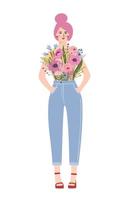 Isolated illustration of a woman with flowers. Concept for International Women's Day and other use vector