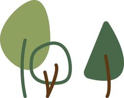 conjunto de árboles doodle1. lindos 3 árboles. ilustración de vector de color de dibujos animados.