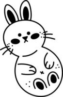 Rabbit doodle2. Cute single character rabbit. Cartoon white and black vector illustration.