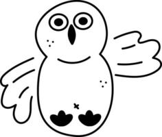 Owl doodle2. Cute single owl character. Cartoon white and black vector illustration.