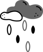 Clouds doodle4. Two cute clouds with rain. Cartoon black and white vector illustration.