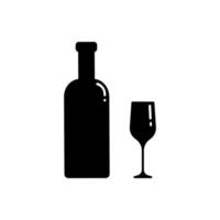 Set of alcohol bottle and glass silhouettes. Vector clip art isolate on white. Simple minimalist illustration in black color