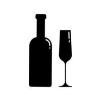 Set of alcohol bottle and glass silhouettes. Vector clip art isolate on white. Simple minimalist illustration in black color.