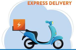 Express, fast, free scooter delivery concept. Food and other shipping service for websites. Vector catroon illustration of quick and express deliver. Advertise for restaurants, caffees, shops.