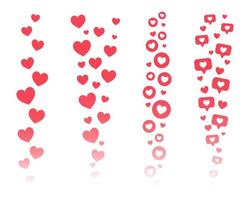 Flying hearts stream. Love likes emotions for social media. Positive reaction and feedback. Vector set