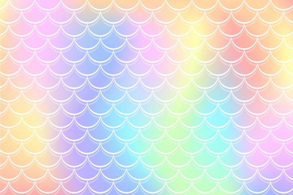 Mermaid holographic background with fish scale pattern. Pink pearl print. Underwater abstract cartoon wallpaper for banner, invitation and holidays. Kawaii vector texture.