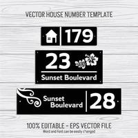 archivos de plantillas de corte por láser para números de casas, números de viviendas, números de habitaciones, villas, pabellones, apartamentos y nombres de calles vector