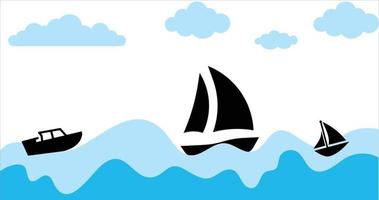 Sea waves and boats vector