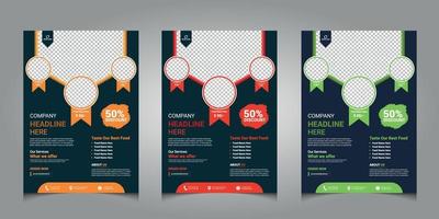 las plantillas de diseño de folletos de alimentos son modernas con vectores coloridos de tamaño a4. eps10.