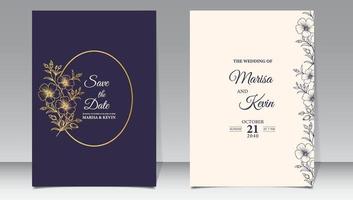 Luxury wedding invitation with gold line style minimalist floral premium vector