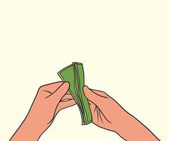 Holding and counting dollar bills illustration vector