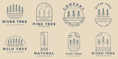 set tree line art logo minimalist icon and symbol, with emblem vector illustration design