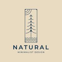 logotipo de arte de línea natural de pino minimalista con diseño de ilustración de vector de emblema