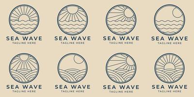 set sea wave line art logo  minimalist icon and symbol, with emblem vector illustration design