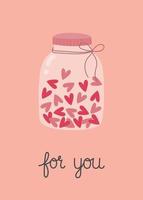 Valentine's Day greeting card. Hand drawn jar with hearts. Template for greeting card, invitation, poster, banner, gift tag. vector