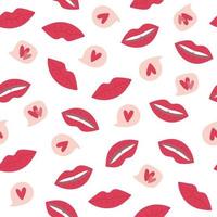 Seamless pattern with woman red lips and hearts. Hand drawn doodle style. Background for Valentines day design vector