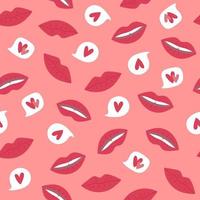 Seamless pattern with woman red lips and hearts. Hand drawn doodle style. Background for Valentines day design vector