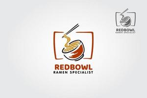 Red Bowl Ramen Specialist Vector Logo Template. With chopstick and bowl illustration. This logo template highly suitable for food and fine dining businesses.