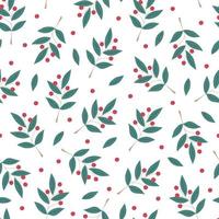 Christmas plant seamless pattern, decorative branch with leaves, red berries for home decor, festive holiday arrangement, vector illustration for seasonal gift paper, textile, celebration design