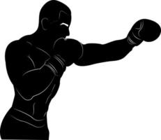 Silhouette. Boxing. Demonstration of combat skills. Direct hit. Strong fighter. Athlete in training. vector