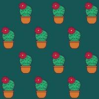 Vector seamless background with blooming cacti in pots