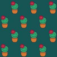 Vector seamless background with blooming cacti in pots