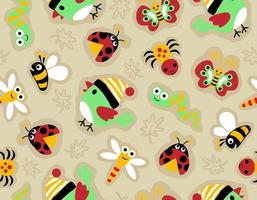 Seamless pattern vector of little bird cartoon with cute bugs