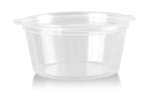 Empty plastic container isolated on white background photo