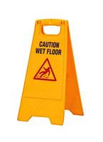 Warning sign for slippery floor isolated on white background, copy space. photo