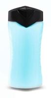 botella de plástico azul con gel de ducha masculino sobre fondo blanco foto