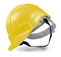 Yellow Plastic safety helmet isolated on white background photo