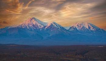 sunset at Avachinsky and Kozelsky volcano on the Kamchatka Peninsula photo