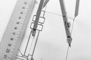 The Compasses in the drawings. Design and working drawings with compasses. selective focus photo