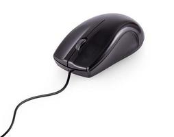 black computer mouse isolated on white background photo
