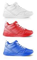 set of women's winter sneakers isolated on white. Pair of trendy women photo