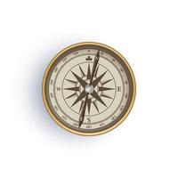 Antique retro style metal compass isolated on white background vector illustration.