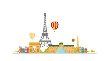 Paris France city skyline vector background. Flat trendy illustration