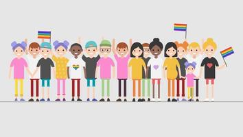 Lgbt happy gay meeting people group and sky. Color vector illustration. EPS10.