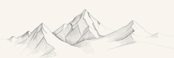 Mountains range sketch, engraving style, hand drawn vector illustration.